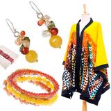 Sun Splendor,'Yellow Kimono Jacket Earrings & 5 Bracelets Curated Gift Set'