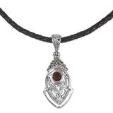 Bali Amulet in Red,'Sterling Silver and Garnet Pendant Necklace from Indonesia'