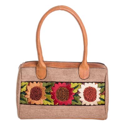 'Leather-Accented Floral Embroidered Cotton Handba...