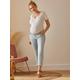 7/8 Straight Leg Jeans with Seamless Belly Band for Maternity blue light solid