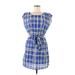 Charming Charlie Casual Dress - Mini Scoop Neck Sleeveless: Blue Print Dresses - Women's Size 8