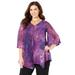 Plus Size Women's Split-Front Tiered Blouse by Catherines in Dark Violet Ombre Animal (Size 0X)