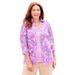 Plus Size Women's Print Buttonfront Shirt by Catherines in Dark Violet Wax Print (Size 1X)