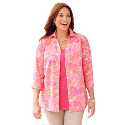 Plus Size Women's Print Button-Front Shirt by Catherines in Berry Pink Wax Print (Size 0X)