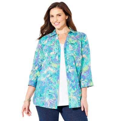 Plus Size Women's Print Button-Front Shirt by Catherines in Waterfall Wax Print (Size 0X)