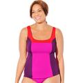 Plus Size Women's Chlorine-Resistant Square Neck Color Block Tankini Top by Swimsuits For All in Warm Colorblock (Size 18)