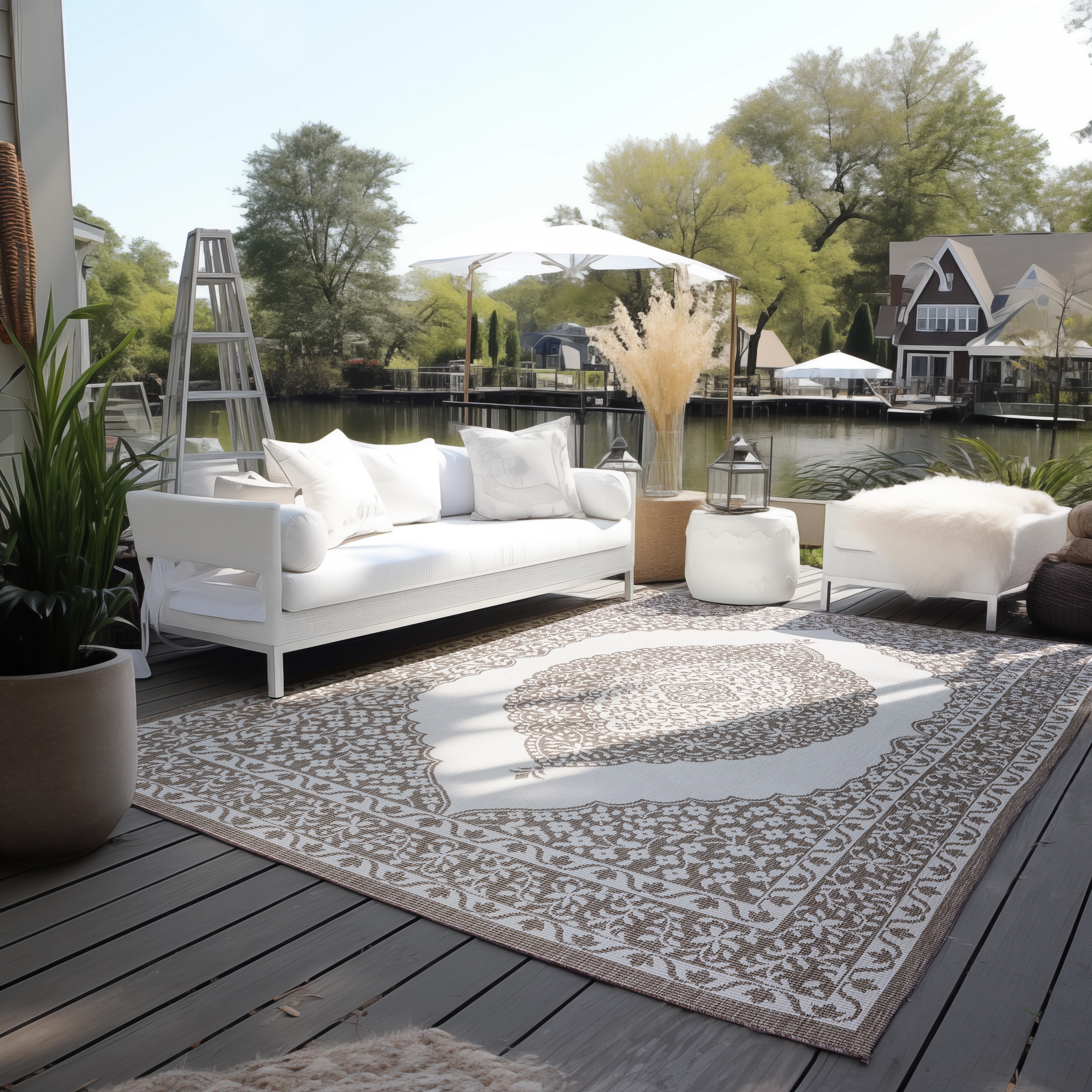 Teppich ELLE DECORATION "Meekly Wendeteppich", beige (linen), B:120cm H:5mm L:170cm, Polypropylen, Teppiche, Flachgewebe, In-& Outdoor, Modern, beidseitig, Balkon, Wohnzimmer Image