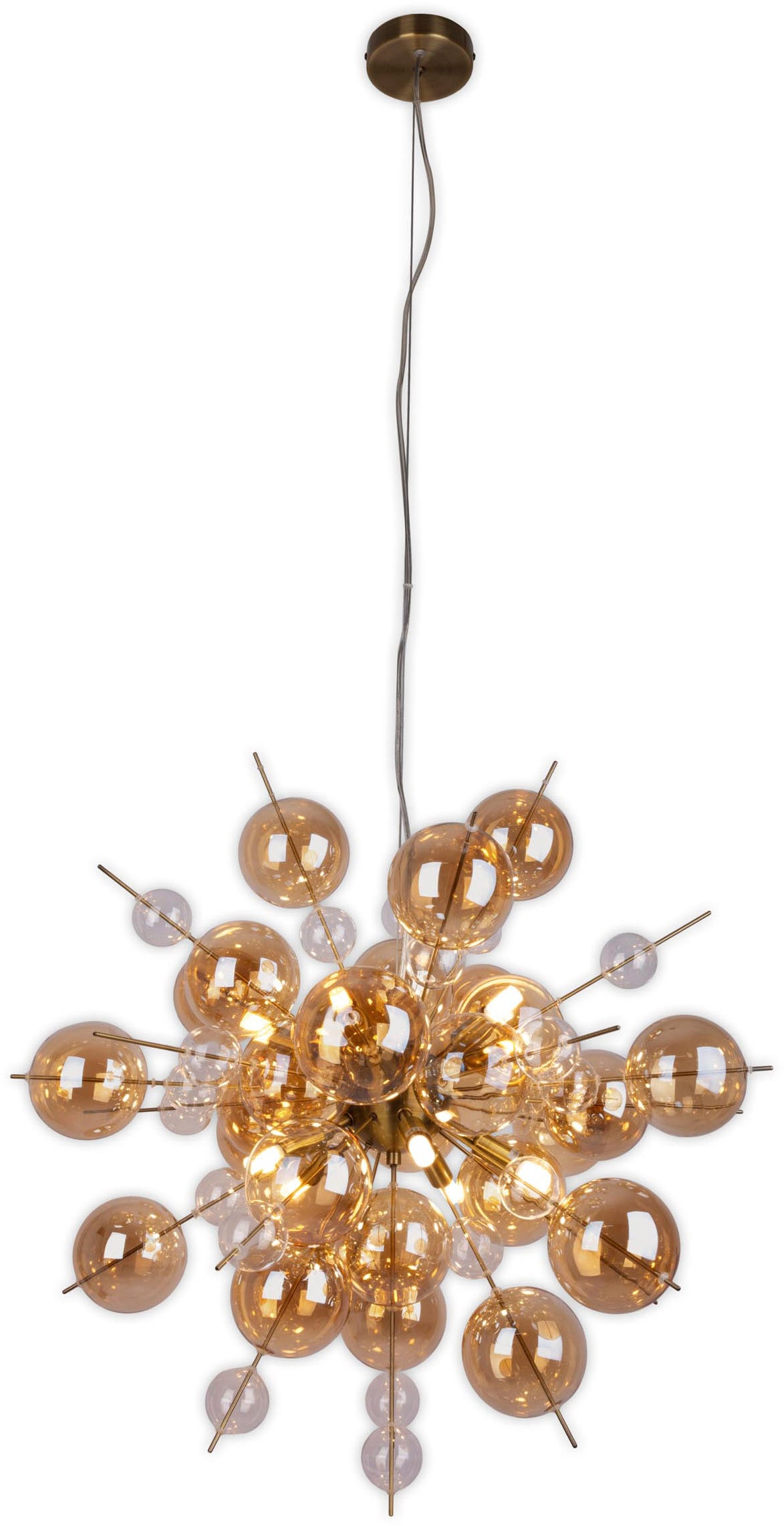 NÄVE Pendelleuchte "Explosion", gelb (amber), 10, Ø 65cm H: 150cm, 1 Stk., Leuchten, amberfarbene, transparente Glaskugeln,für 10 x G9 Sockel, Ø 65 cm Image