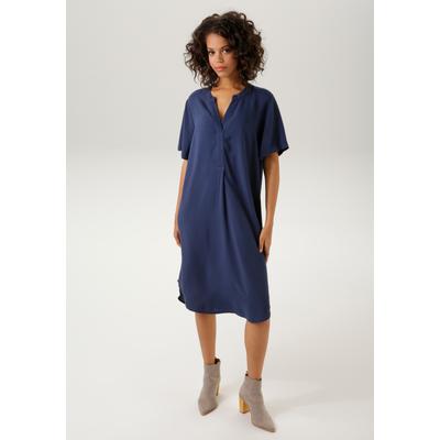 Blusenkleid ANISTON CASUAL, Damen, Gr. 40, N-Gr, blau (marine), Web, Obermaterial: 100% Viskose, unifarben, modisch, lässig geschnitten kniebedeckend, V-Ausschnitt, Kurzarm, Kleider, in trendigen Farben, Topseller Image