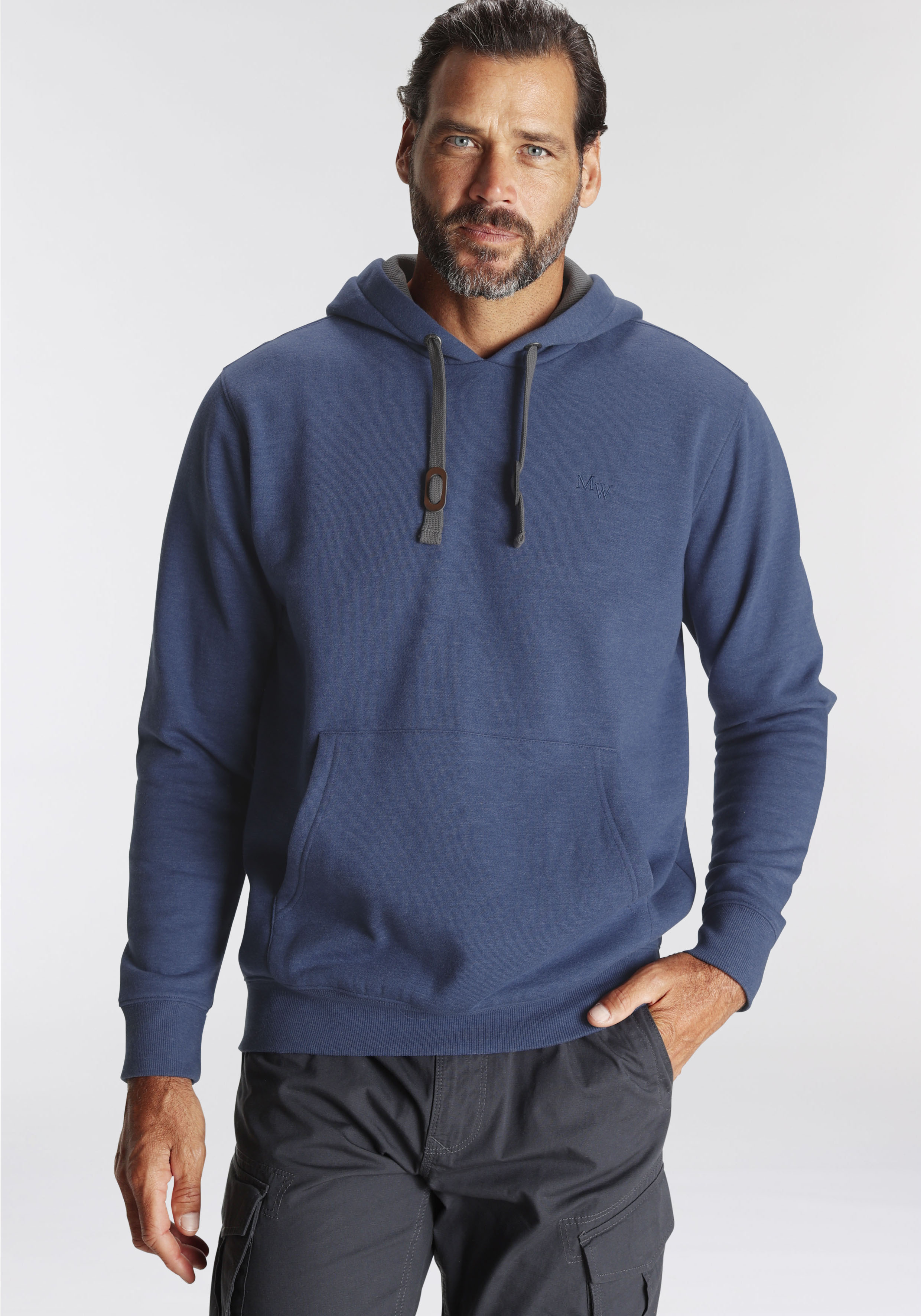 Kapuzensweatshirt MAN'S WORLD, Herren, Gr. XL (56/58), blau (jeansblau, melange), angeraute Sweatware, Obermaterial: 60% Baumwolle, 40% Polyester. Kapuzenfutter: 60% Baumwolle, 40% Polyester, meliert, regular fit, Rippbündchen, Sweatshirts, lange... Image