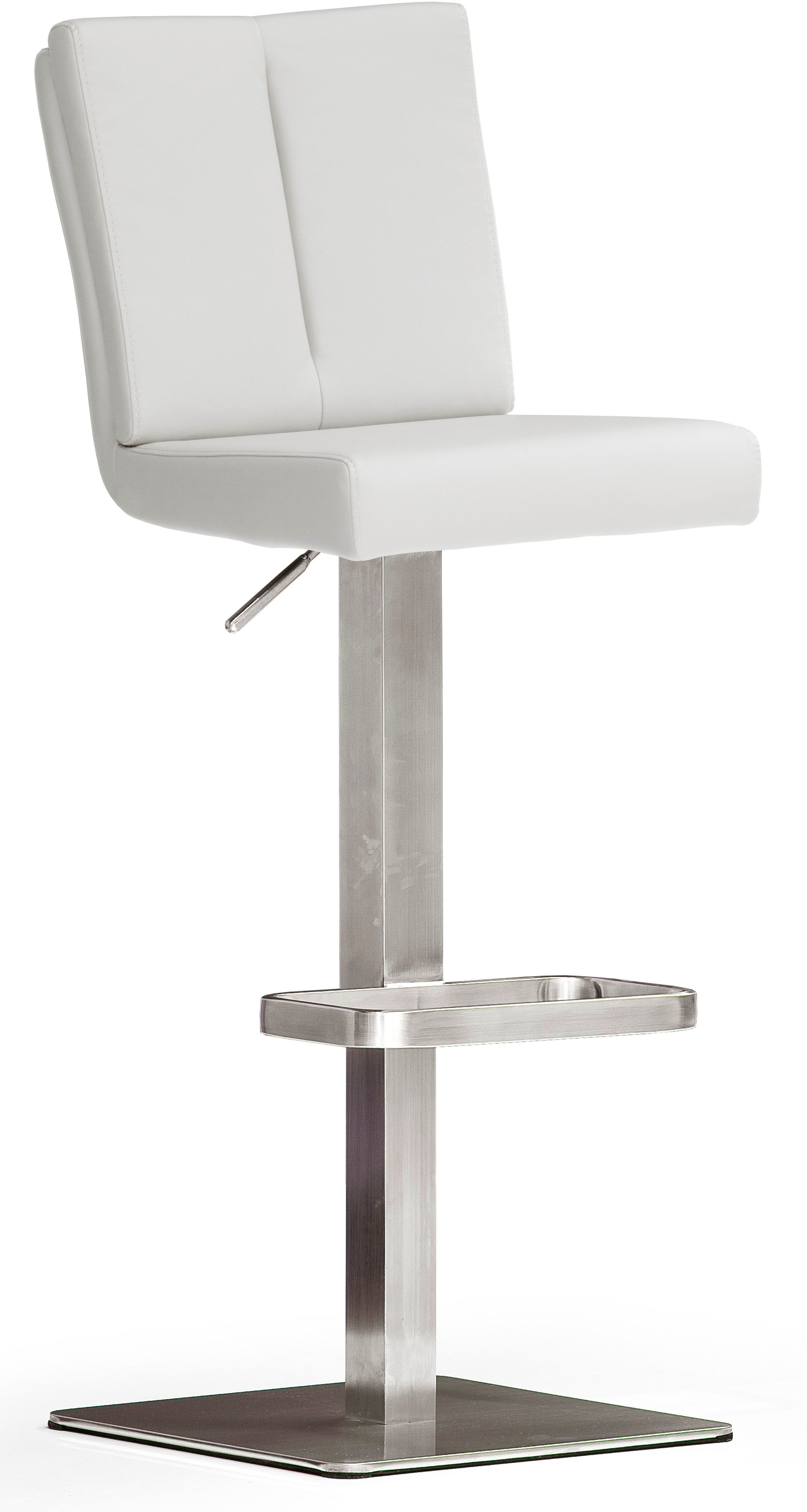 Bistrostuhl MCA FURNITURE "BARBECOOL Barhocker Bistrostuhl Tresenhocker", weiß (weiß, edelstahl gebürstet), B:40cm H:89cm T:53cm, Kunstleder, Stühle, Bistrostuhl, mit Rückenlehne, Bodenplatte eckig, 180drehbar, Sitzhöhe von 56-81 cm