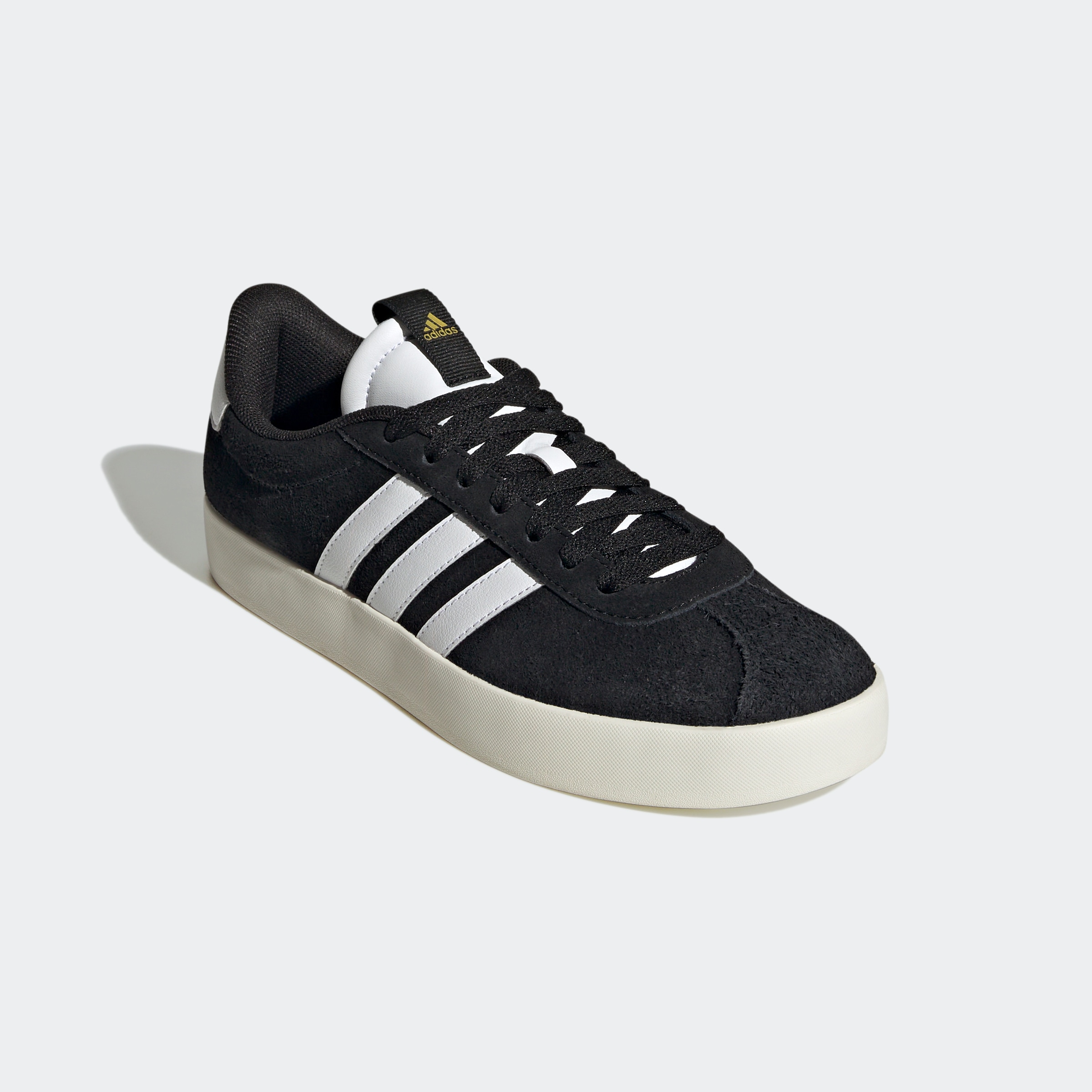 Sneaker ADIDAS SPORTSWEAR "VL COURT 3.0", Damen, Gr. 40, schwarz-weiß (core schwarz, cloud weiß, gold metallic), Leder, Synthetik, Schuhe Sneaker, inspiriert vom Design des adidas samba