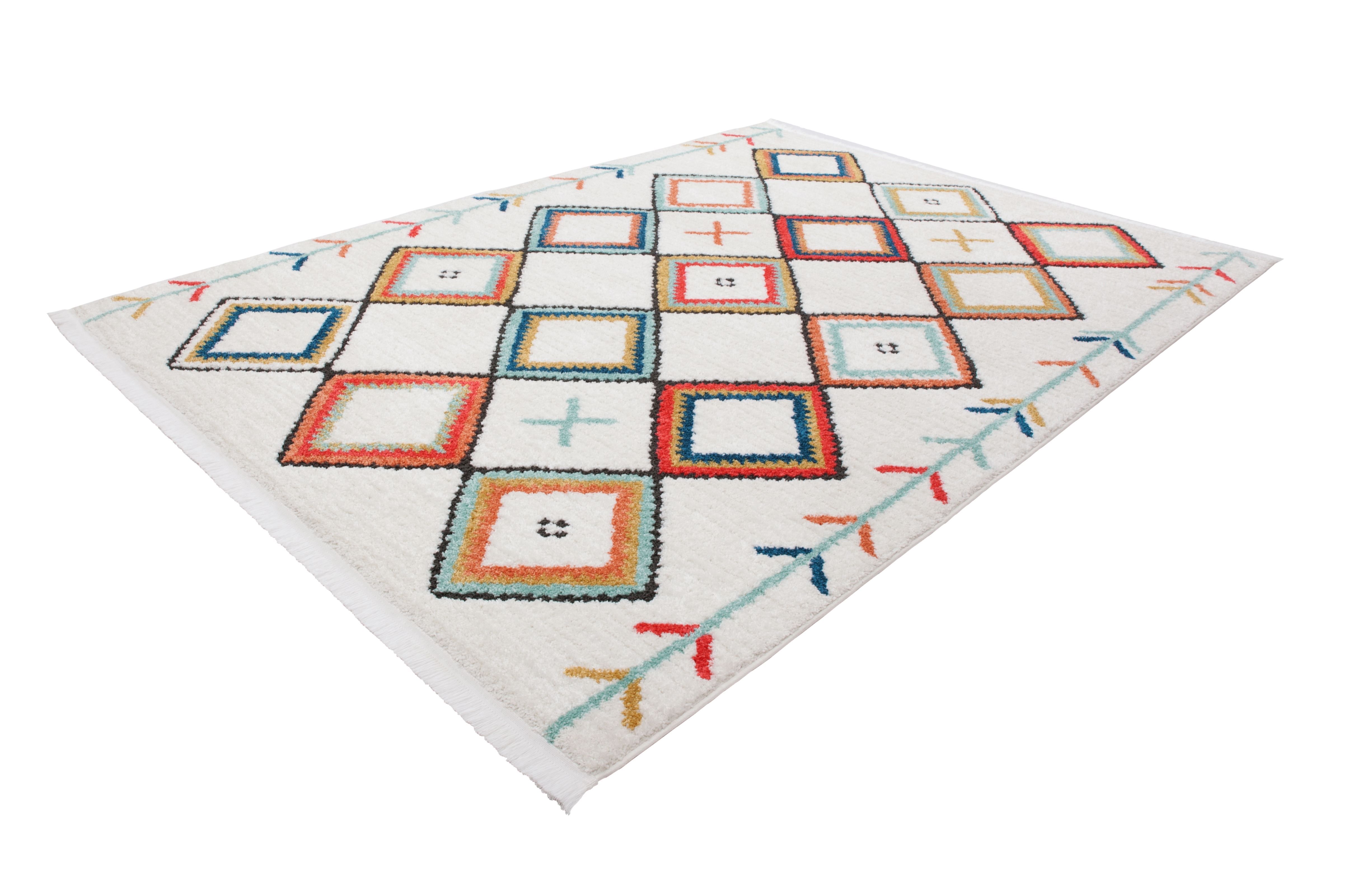 Teppich KAYOOM "Agadir 210", bunt (multi), B:120cm H:23mm L:170cm, Polypropylen (PP), Teppiche, Fransenteppich, trendiger Ethno-Style, wie handgemalt wirkende Muster, mit Fransen Image