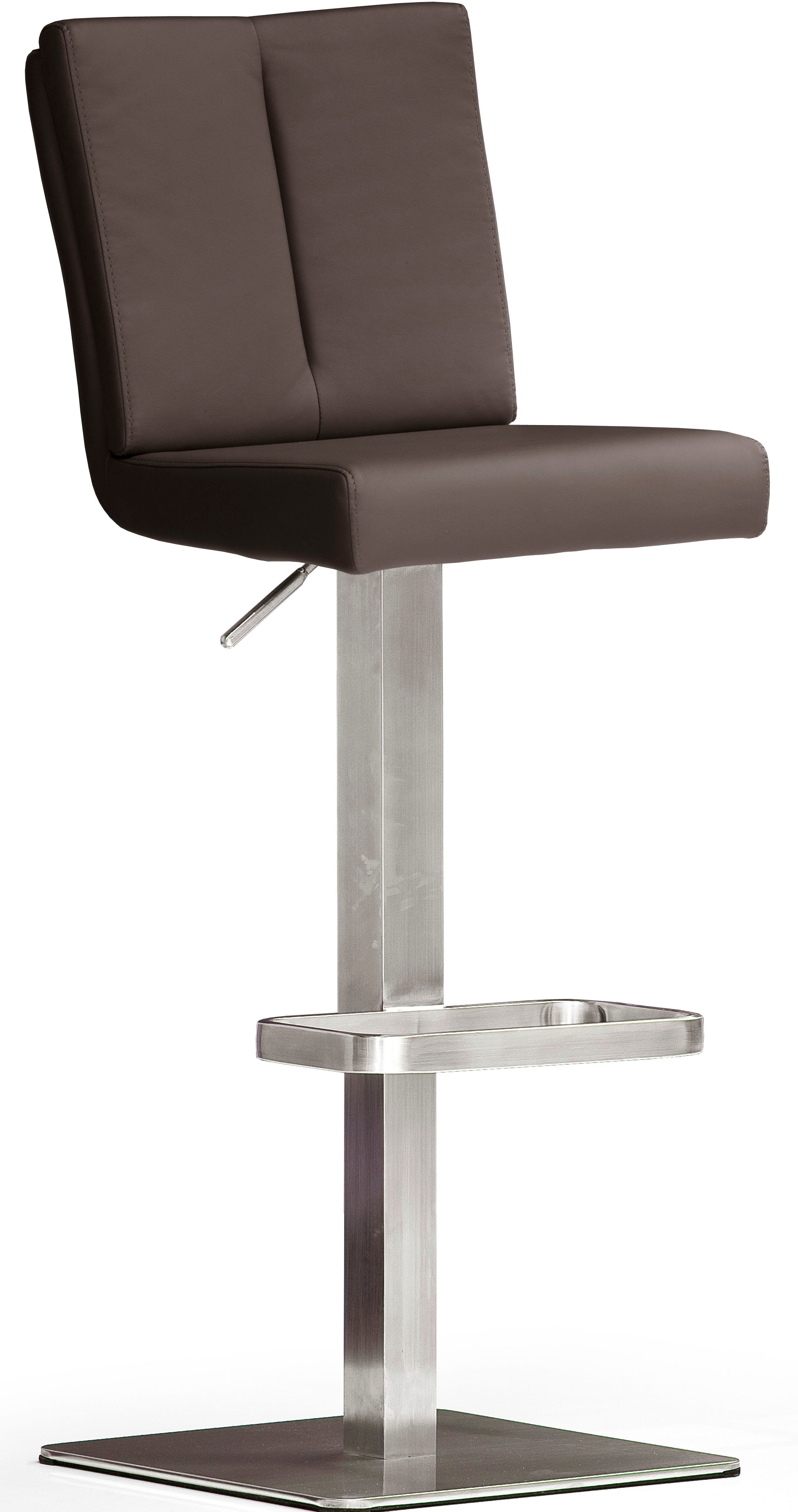 Bistrostuhl MCA FURNITURE "BARBECOOL Barhocker Bistrostuhl Tresenhocker", braun (braun, edelstahl gebürstet), B:40cm H:89cm T:53cm, Kunstleder, Stühle, Bistrostuhl, mit Rückenlehne, Bodenplatte eckig, 180drehbar, Sitzhöhe von 56-81 cm