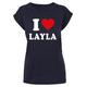 T-Shirt MERCHCODE "Damen Ladies I Love Layla X T-Shirt" Gr. S, blau (navy) Herren Shirts T-Shirts