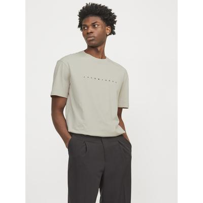 Rundhalsshirt JACK & JONES "JJESTAR JJ TEE SS NOOS", Herren, Gr. S, weiß (moonbeam), Single Jersey, Obermaterial: 100% Baumwolle, bedruckt, modisch, relaxed fit taillenbedeckt, Rundhals, Kurzarm gerader Abschluss, Shirts, mit Logo Schriftzug Image