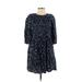 Madewell Casual Dress - Mini High Neck 3/4 sleeves: Blue Floral Dresses - Women's Size X-Small