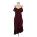 Bebe Cocktail Dress - Wrap Plunge Sleeveless: Burgundy Print Dresses - Women's Size 4