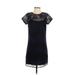 Ann Taylor LOFT Cocktail Dress - Shift Crew Neck Short sleeves: Black Solid Dresses - Women's Size 4