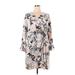 Calvin Klein Casual Dress - Wrap V Neck 3/4 sleeves: Gray Floral Dresses - Women's Size 0X