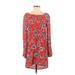 Billabong Casual Dress - Shift Boatneck Long sleeves: Red Floral Dresses - Women's Size Small