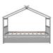 Gray Twin Size Wooden House Bed with Twin Trundle with Roof for Kids