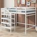 White Full Size Loft Bed with Built-in Storage Staircase and Hanger for Clothes Kids Boys & Girls, Bedframe, No Need Spring Box