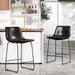 Counter Height Bar Stools Set of 2 Faux Leather Barstools with Metal Leg