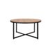 Round Coffee Table End Table w/ Metal X Frame Legs, Light Brown