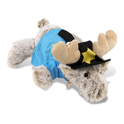 DolliBu Lying Moose Police Officer Plush Toy with Cop Uniform and Cap - 9.5 inches