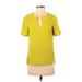 Trina Turk Short Sleeve Blouse: Green Polka Dots Tops - Women's Size Small