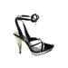 Max Azria Heels: Strappy Stiletto Cocktail Party Silver Solid Shoes - Women's Size 37 - Open Toe