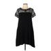 Nina Leonard Casual Dress - A-Line Crew Neck Short sleeves: Black Print Dresses - Women's Size Large