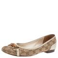 Gucci Shoes | Gucci Beige/White Gg Canvas Bamboo Horsebit Ballet Flats Size 39.5 | Color: Gold/Red/White | Size: 39.5