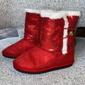 Disney Shoes | Disney Red Minnie Mouse Sequin Fur Boots | Color: Red/White | Size: 1g