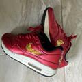 Nike Shoes | Nike Air Max 1 Gold Sequin Women’s Low Top Leather Red Shoes | Color: Gold/Red | Size: 6.5