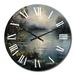 Design Art Mysterious Misty Sunset Over Teal Lake IV Metal Wall Clock Metal in Blue/Gray/Green | 16 H x 16 W x 1 D in | Wayfair CLM90505-C16