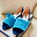 Nine West Shoes | Nine West Blue Suede Ruffled Flat Sandals - Babealert Flats - Size 9 | Color: Blue | Size: 9