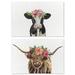 Red Barrel Studio® Floral Cow SET 2 Pieces by Wynwood Studio Canvas in Brown/Pink | 16 H x 24 W x 1.5 D in | Wayfair