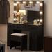 Millwood Pines Casablanca 43" Makeup Vanity Desk w/ Barn Doors, Stool Included Wood in Black | 58 H x 43 W x 16 D in | Wayfair