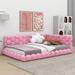 Ivy Bronx Kaydens Upholstered Full Size platform bed w/ USB Ports & LED belt Upholstered in Pink | 25.6 H x 59.1 W x 81.5 D in | Wayfair