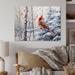 Winston Porter Canada Red Cardinal Bird Winter Wonderland I - Animals Metal Wall Art Metal in Red/White | 16 H x 32 W x 1 D in | Wayfair