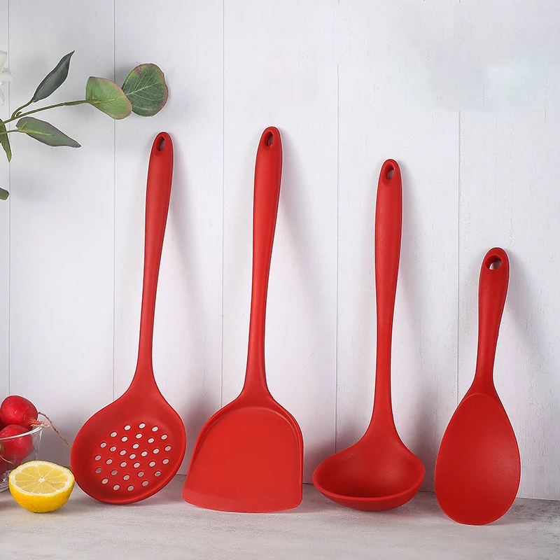 Ensemble d'ustensiles de cuisine en Silicone 4 pièces avec poêles antiadhésives, spatule en Silicone, louche à soupe, cuillère fendue, outils de cuisine pour la cuisine
