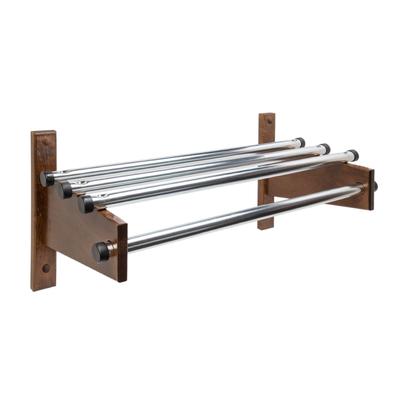 CSL TDE-48 D 48" Wall Mount Commercial Coat Rack w/ 1" Zinc Plated Rod & Dark Oak Hardwood Brackets, Brown