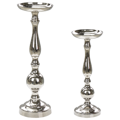 Kerzenständer 2er Set Silber aus Aluminium für Stumpenkerzen Glänzend Dekoration Deko