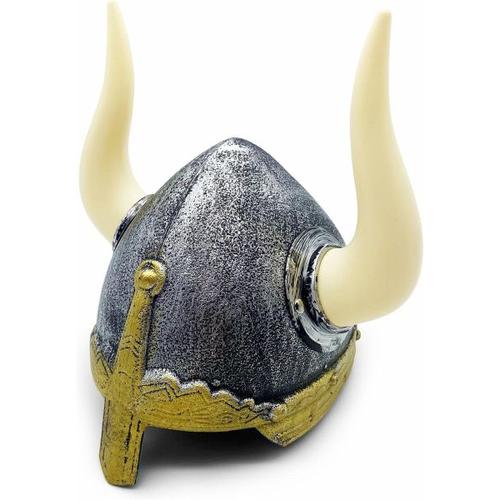 BestSaller 1427 – Wikingerhelm für Kinder, Ritterhelm mit abnehmbaren Hörnern, Silber/Gold – BestSaller