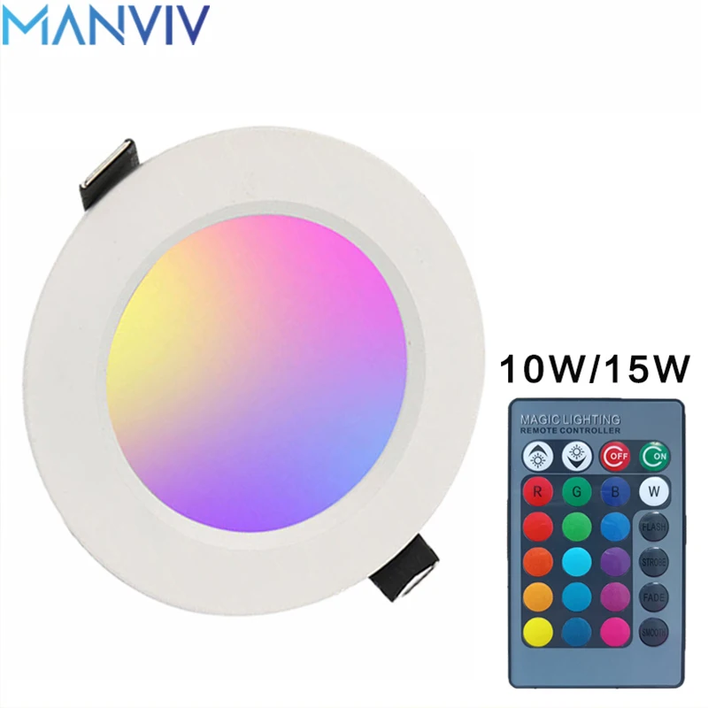 Manviv 10w 15w led down light decken einbau leuchte rgb farbe mit fernbedienung led strahler led panel down light ac 85-265v