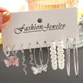 Mode große silberne Farbe runden Kreis Perle Creolen für Frauen Mädchen Schlange Schmetterling