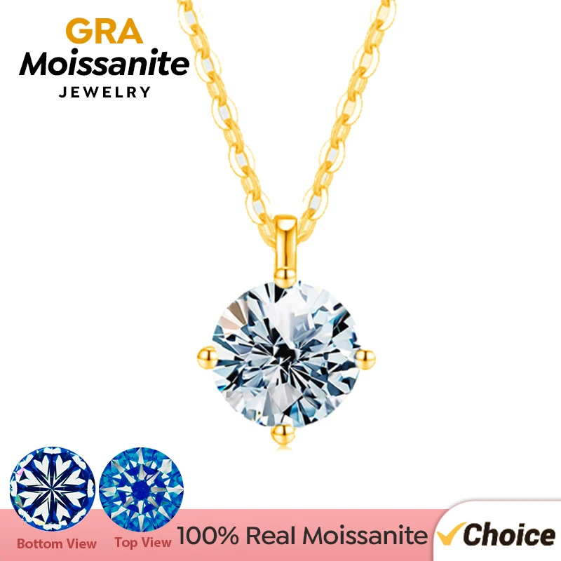 GRA Luxus-zertifizierter Moissanit-Diamant, klassische runde Anhänger-Halskette für Frauen, echte 925er-Sterlingsilber-Kette, Hochzeitsschmuck Image
