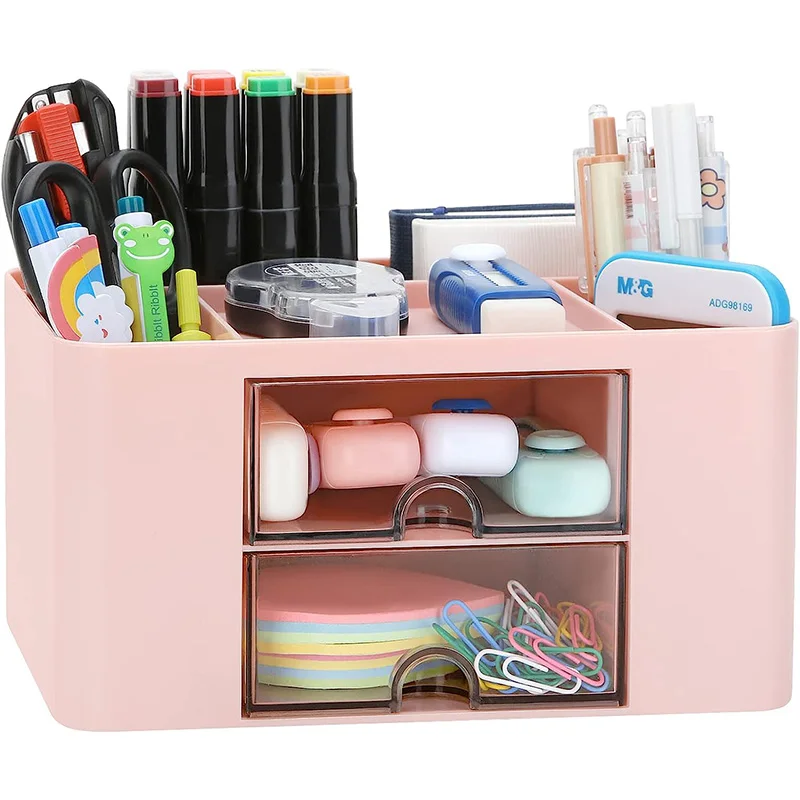 Schreibtisch Organizer mit 2 Schubladen, Kunststoff Desktop-Stift Bleistift Karten halter Aufbewahrung sbox für Schreibtisch Bürobedarf Waschtisch Büro